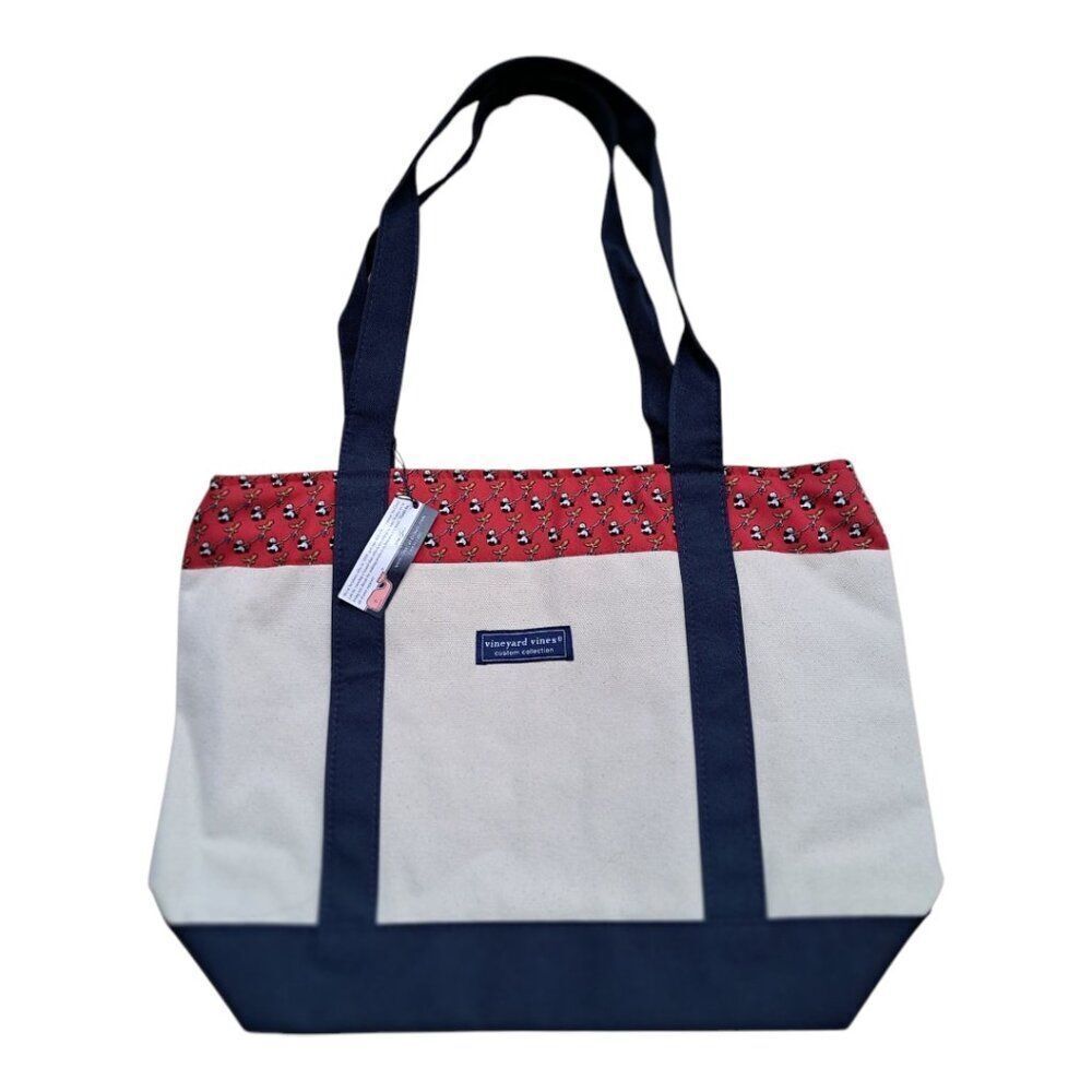 Vineyard Vines Canvas Shopping Travel Tote Red Vaneck Branded Large